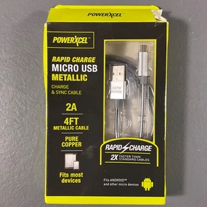 PowerXcel Durable 4 Ft. Rapid Charge Micro USB Metallic Charge & Sync Cable - Picture 1 of 24