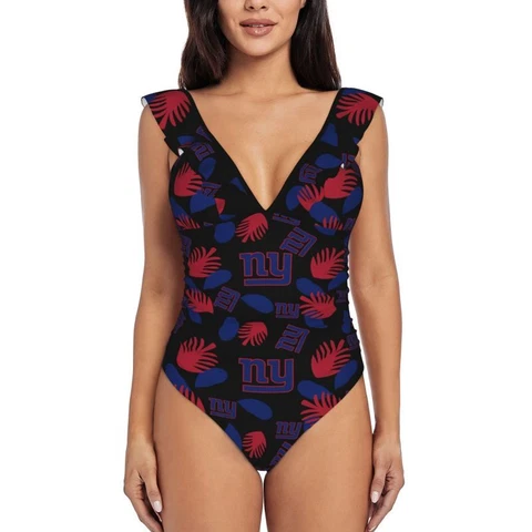 New York Giants Women's Ruffle One Piece Swimsuit Hawaiian Printed Swimsuit Cover