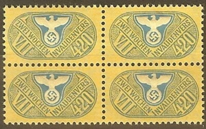 Stamp Germany Revenue Block WWII Fascism War War Medical Invalid VII 420 MNG - Picture 1 of 1