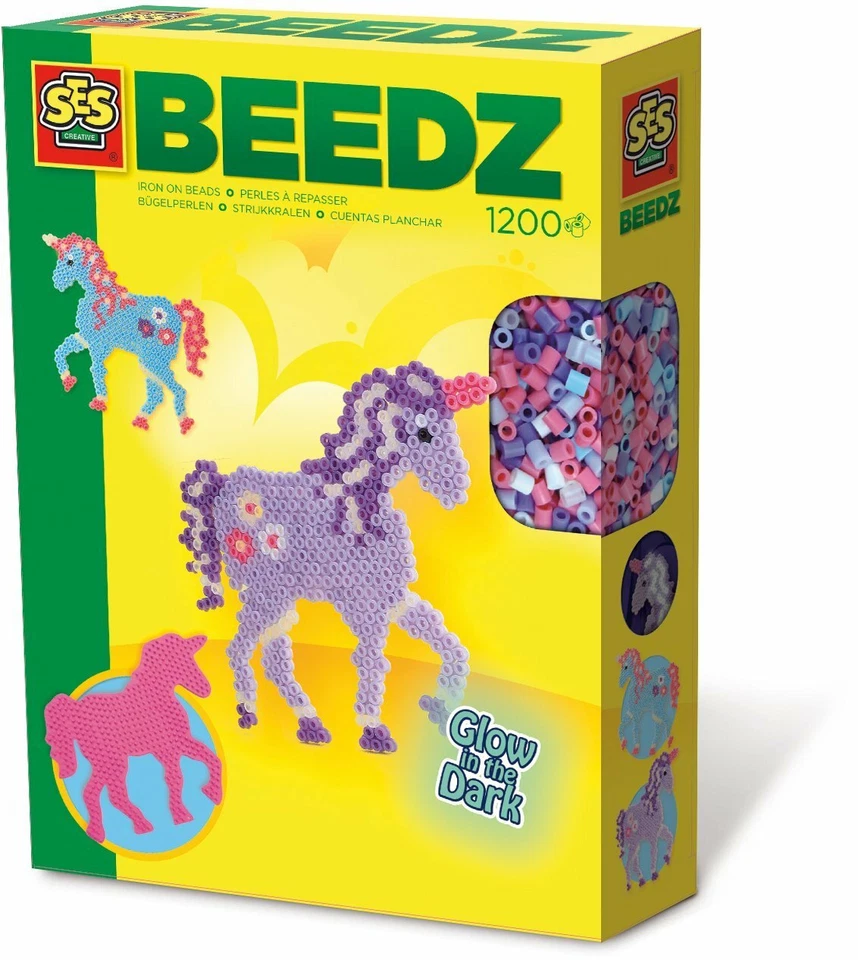 1200 Bügelperlen-Set  "Einhorn" / nachtleuchtend - Bild 1 von 1