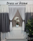 Stunning Contemporary Set Net Curtain With Two Curtains Cream Grey Diamante 