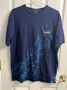 Nautica Shirt All Over Print Fish Reef Surf Diving Navy Mens Medium Wrap Around - Picture 1 of 6