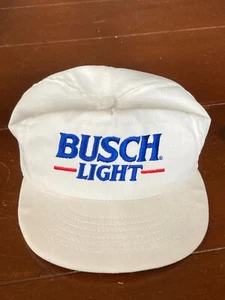 Vintage White Busch Light Beer SnapBack Hat - 1980's Made in the USA - Clean - Picture 1 of 5
