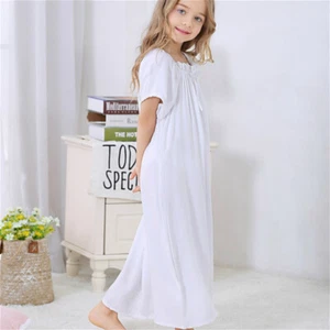 Kids Cotton Nightdress Lace Pajamas Girls Sleepwear Nightgown Short Sleeve Home - Picture 1 of 9