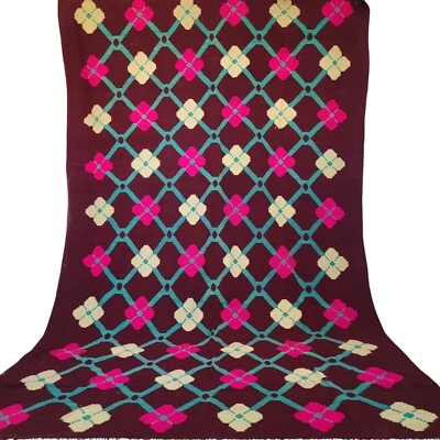 Vintage Moroccan Handmade Rug Teal Fringe Floral Design Wool Berber Carpet 11x7 - Image 1 of 4