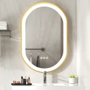 Oval Badezimmerspiegel 80x50 mit Beleuchtung Gold Touch Antibeschlag Dimmbar - Bild 1 von 13