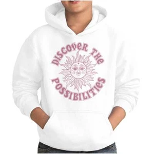 Discover the Possibilities Celestial Sun Face Youth Hooded Sweatshirt Boy Girl - Picture 1 of 7