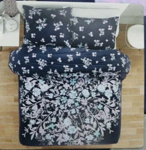 Garment Washed Twin Twin XL Duvet Set Blue Lavender Gray Floral Girls Bed Cotton - Picture 1 of 6
