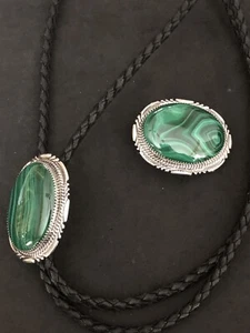 Conjunto Navajo Malaquita Verde Plata Esterlina Cinturón Hebilla Bolo Corbata Avin Joe 07 - Imagen 1 de 11