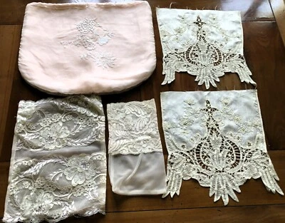ancienne pochette matelassée à lingerie mouchoirs soie + broderies sur soie main - Photo 1/4