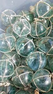 Japanese Glass Fishing FLOATS 2" LOT-5 Round NETTED Buoy Balls Vntg USA BZ - Picture 1 of 11