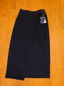 NWT VTG Ralph Lauren 100% Wool Navy Wrap Skirt Slit Size 8 Old Money - Picture 1 of 5