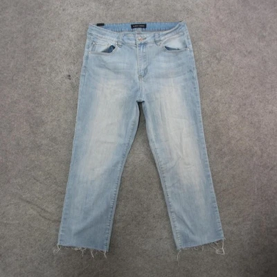 Jeans feminino Almost Famous lavagem leve azul elástico bainha crua perna reta 12/13 - Imagem 1 de 4