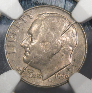 1996-P Split Die Mint Error Roosevelt Dime 10C NGC AU 55 (Dramatic Error!) - Bild 1 von 4