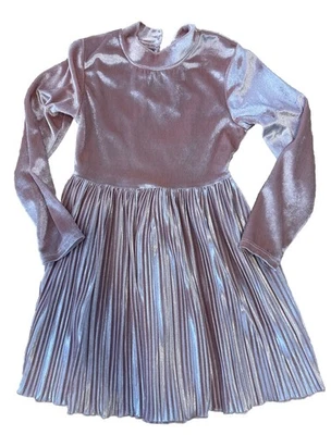 Wonder Nation Long sleeve pink stretch Velvet mock neck pleated dress XS (4-5) - Image 1 of 4