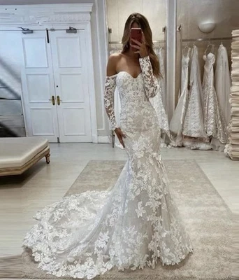 Vestido de novia corsé espalda sirena mangas al hombro Foto 1 de 4