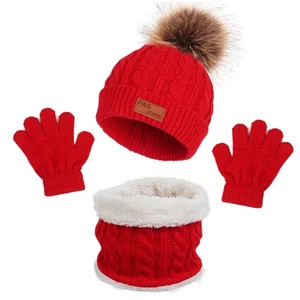 Hat, Scarf, & Gloves Set, Kids Winter Wear Warm - 3-5 Years, Soft Knitted Fleece - Picture 1 of 12