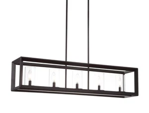 JYL7414A Anna 38.5" Linear 5-Light Metal/Glass LED Pendant Contemporary Trans... - Picture 1 of 7