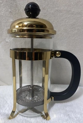 Prensa francesa de vidrio Pyrex de colección de 4 tazas con émbolo tonos dorados y negros Foto 1 de 4