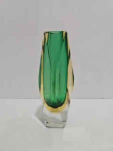 Vintage Murano Sommerso Faceted Art Olive Green Glass Vase 8" Tall - Picture 1 of 10