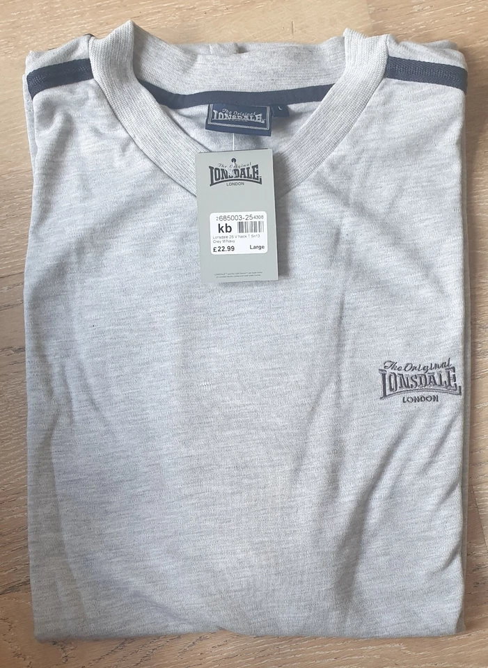 Mens GREY BLUE LONSDALE V NECK T-Shirt RRP £22.99. SUPREME QUALITY CASUAL NEW - Image 1 of 1