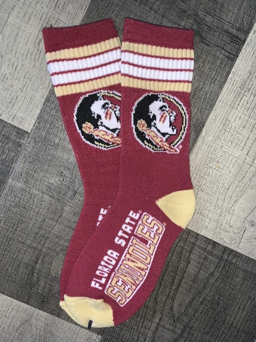 FLORIDA STATE SEMINOLES COLLEGE STRIPE CREW LENGTH SOCKS YOUTH KIDS Cover