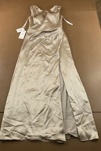 JJs House Womens 10 Sand Stretch Satin A-line Scoop Cowl Floor-Length Dress NWT - Picture 1 of 11