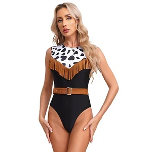 Womens Adult Leotard Western Cowgirl Costume Party Bodysuit Tank Top Jumpsuit - Picture 1 of 18