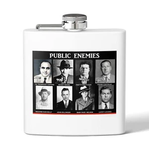 Public Enimies No 1 Gangster Flask, 6oz Stainless Steel Hip Flask, Mobster art - Picture 1 of 17