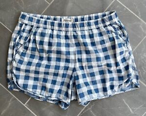 Madewell Blue White Checked Gingham Elastic Waist Shorts Pockets Size Large
