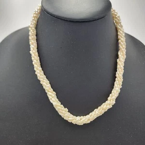 Vintage 10K Gold Torsade Cream Rice Pearl Twisted Strand Necklace 18” Wedding - Picture 1 of 6