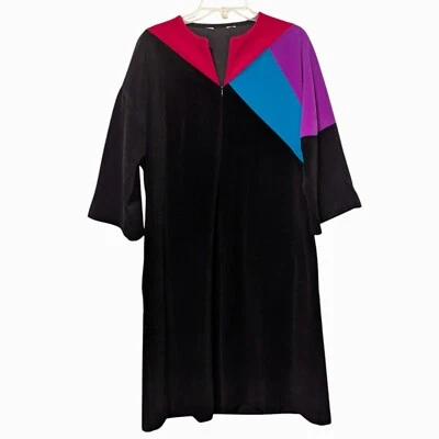VTG Vanity Fair Color Block Black Zip Velour Robe House Coat Dressing Gown No Sz - Image 1 of 4