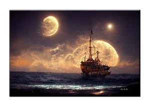 Pirate Ship Oil Painting Picture Printed On Canvas Vintage Home Wall Decor XXVI - Picture 1 of 11