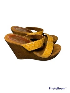 Sbicca Vintage Collection Brown Wedge Open Toe Sandals Size US 8 EU 39 - Picture 1 of 9