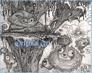 DISNEY ARTIST GULLERUD Pag ORIGINAL ART Kitten Cat detailed Ink Weird Surrealism - Picture 1 of 1