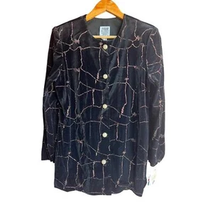 R&M Richards Black Velvet Glitter Embossed Dressy Holiday Jacket Party Size 10P - Picture 1 of 6