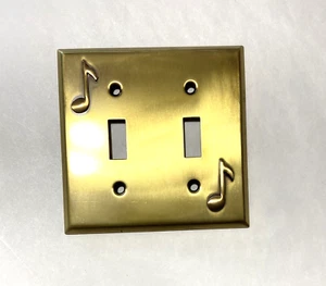 Double Light Switch Plate Cover Brass- Double Toggle- MUSIC NOTE Design  - Picture 1 of 2