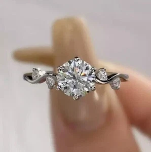 2 Ct Round Cut Simulated Diamond Women's Engagement Ring 14K White Gold Plated - Picture 1 of 3
