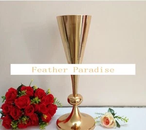 Tall Gold Metal VaseTrumpet Vases Wedding Centerpiece Stand - Picture 1 of 3