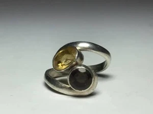Sterling Silver Citrine and Smokey Quartz Ring - Picture 1 of 6