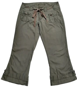 VTG Younique Sz3 Capri Olive Green Pkts Roll Tab Leg Belted Waist Cropped Pants  - Picture 1 of 8