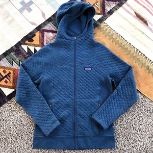 Patagonia Cotton Quilt Hoody Full Zip Jacket Womens Size M Big Sur Blue Sweater - Picture 1 of 9