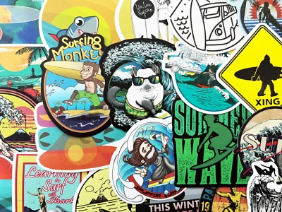 100 Surfing Ocean Stickers Pack Longboard Laptop Car Cool Decals - Image 1 of 4