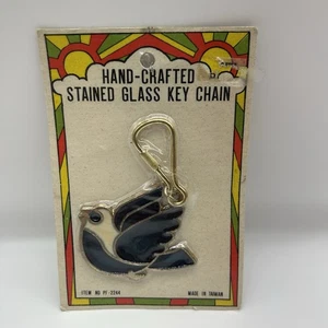 Portachiavi Nanco vetro colorato fatto a mano BLUE BIRD NOS vintage hippy sigillato - Foto 1 di 10