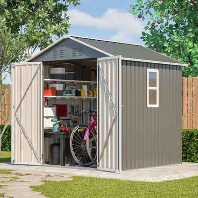 Metall Geräteschuppen Gerätehaus mit Fundament & Fenster Satteldach Schuppen 6m³ - Bild 1 von 4