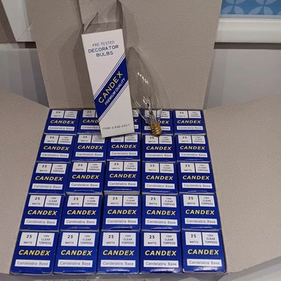 Case of 25 Candex 25W 120V  Clear Torpedo Candelabra E12 Small Base Bulb - Image 1 of 3