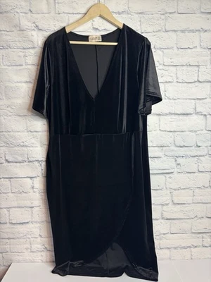 Vestido envolvente de terciopelo negro Club L London elástico noche fiesta boda talla grande 20 Foto 1 de 4