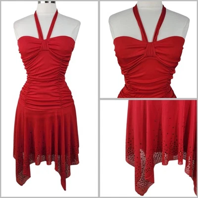 Vestido de graduación vintage años 90 pequeño mediano noche capas rojo lentejuelas fiesta evento Alt Foto 1 de 4