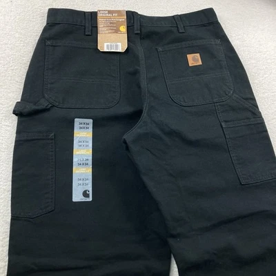 Pantalones Carpintero Carhartt Para Hombre 34x34 Negros Sueltos Ajuste Original B11 Lona Negra Foto 1 de 4