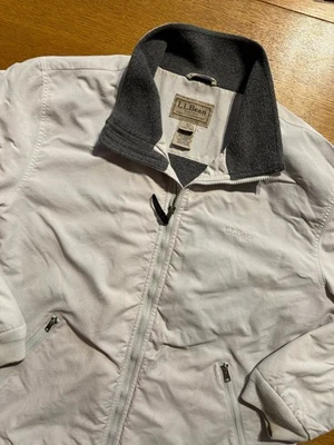 LL Bean Soft Shell Jacket XLT Ivory Cream Fleece Lined Nylon Outdoor Zip VTG - Image 1 of 4